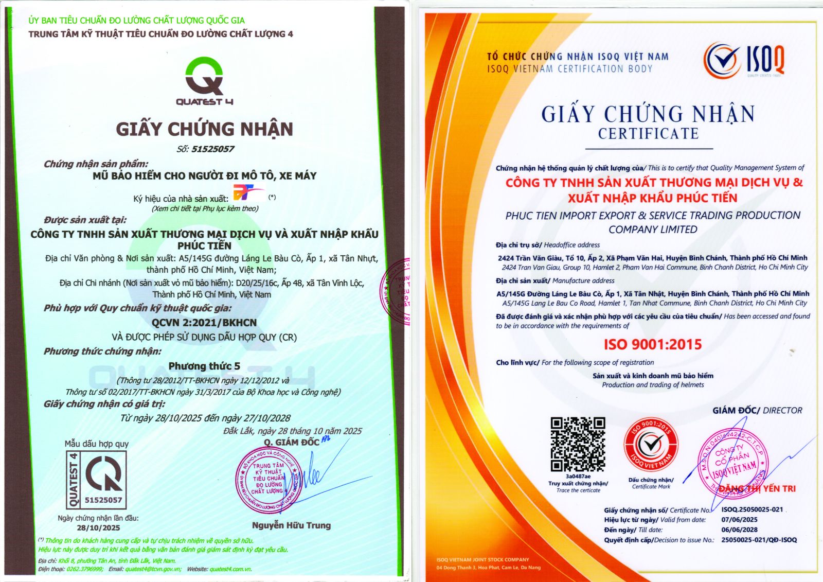 Giấy chứng nhận Phúc Tiến